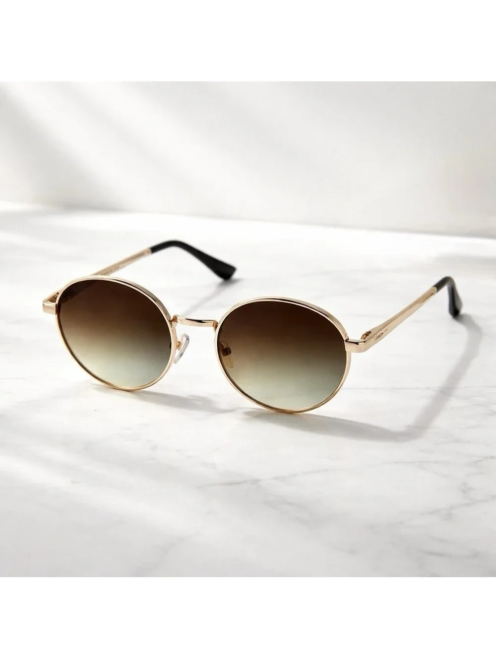 Retro Round Sunglasses Gold Metal Frame Brown Gradient UV400 Unisex New